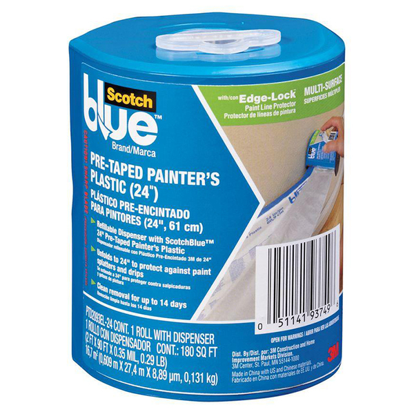 Scotch 24" x 30 Yds ScotchBlue Pre-Taped Painters Plastic/Edge-Lock/Dispenser PTD2093EL-24